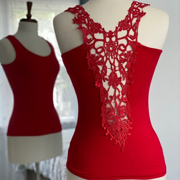 Red Top with Open Laced Back - Picture 4 of 8
